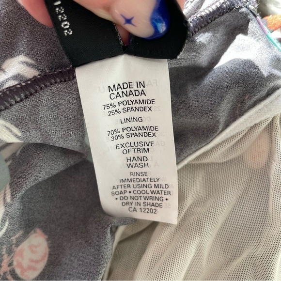 SHAN Strappy Back Rosette Tulle Trim Black Multi Rose Print One Piece Swimsuit 8 - Picture 9 of 11